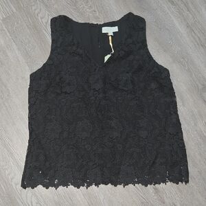 Chic Black Floral Lace Sleeveless Blouse